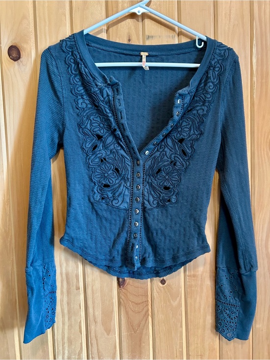 Free People Sweaters - Womens Long-Sleeve Embroidered Button-Front Top